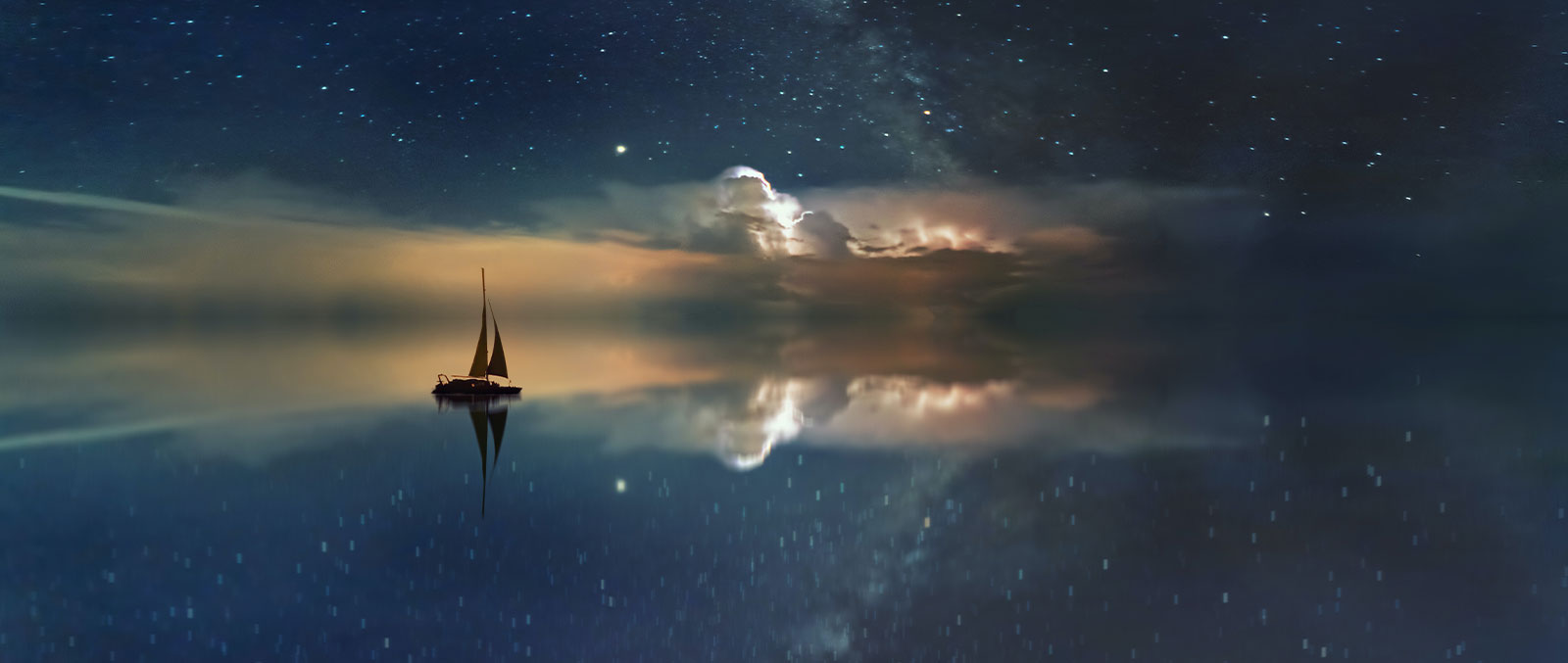 a beautiful night scene with boat