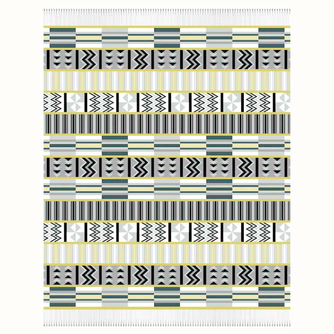 This image shows the beuatiful design uotlay of the Ghana Kente Throw. This beautiful and vibrant throw Ghana kente Throw Sustainably and ethically crafted in South Africa, the My Africa collection is a range of incredibly soft, warm, and exceptionally durable blankets that take their inspiration from the cultures and people that inhabit this beautiful land. 