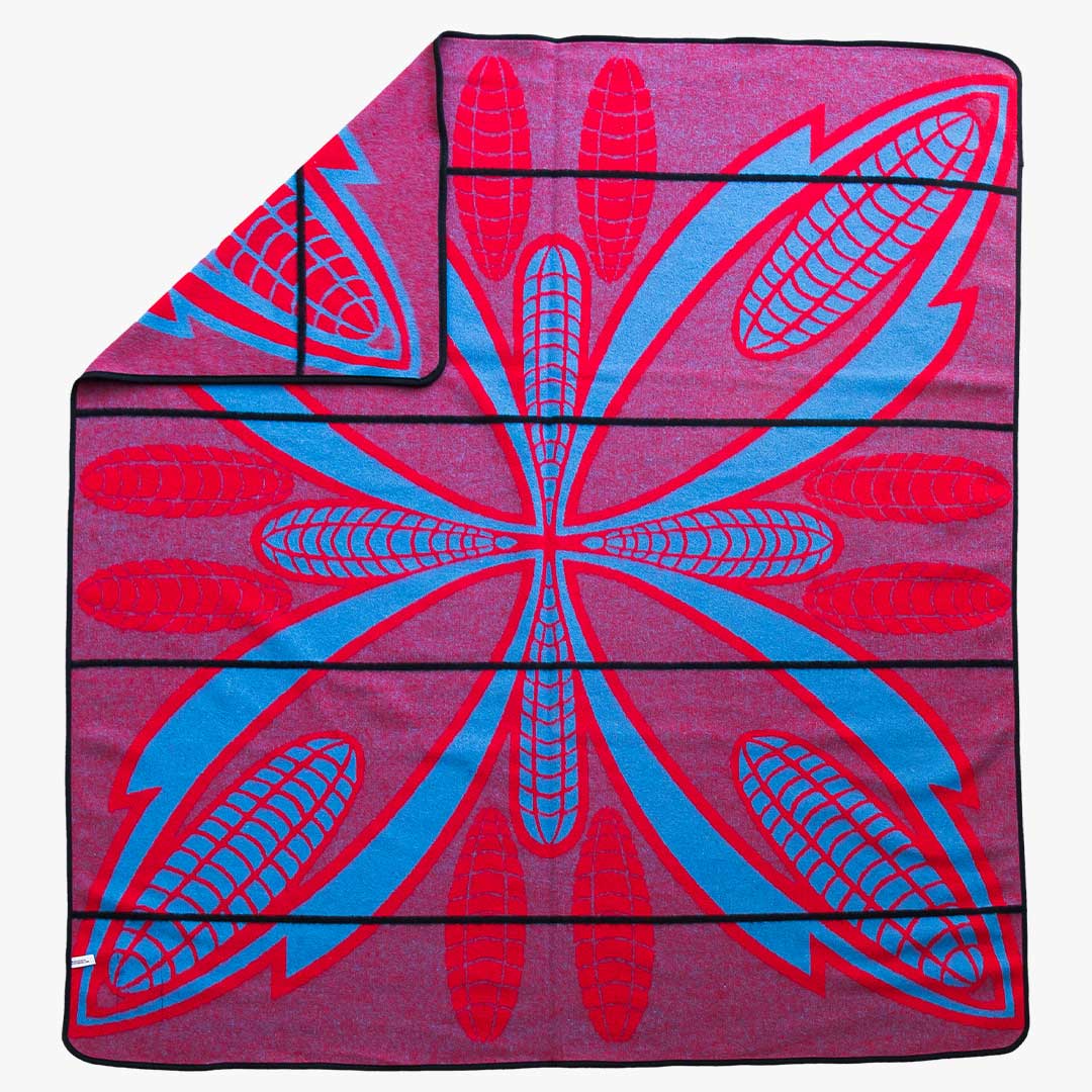 Heirloom Basotho Wool Blanket - Scarlet and Cobalt zoom